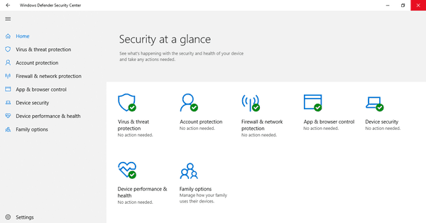 Windows 10 Windows Defender Security Center