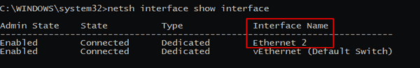 Windows 10 Netsh Network Interface Name