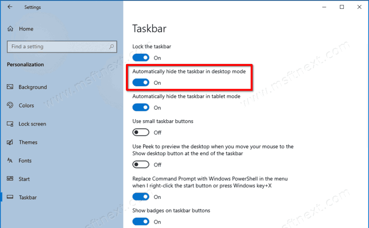 Windows 10 Hide Taskbar In Desktop Mode
