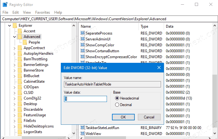Windows 10 Hide Taskbar In Tablet Mode In Registry