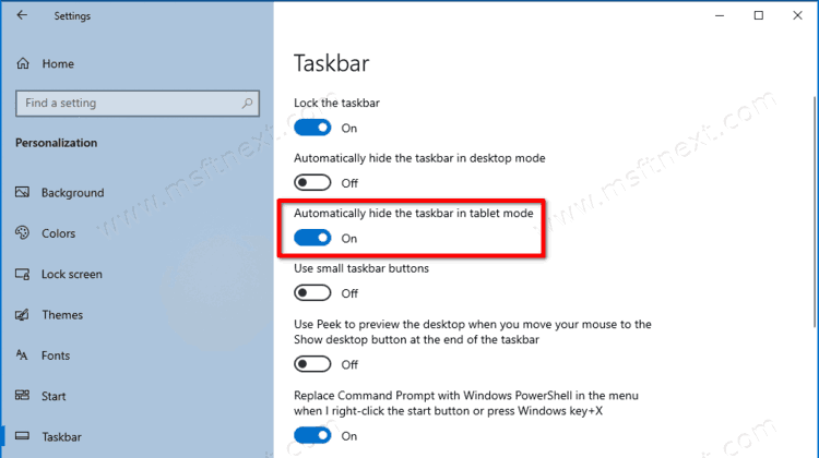Windows 10 Hide Taskbar In Tablet Mode In Settings