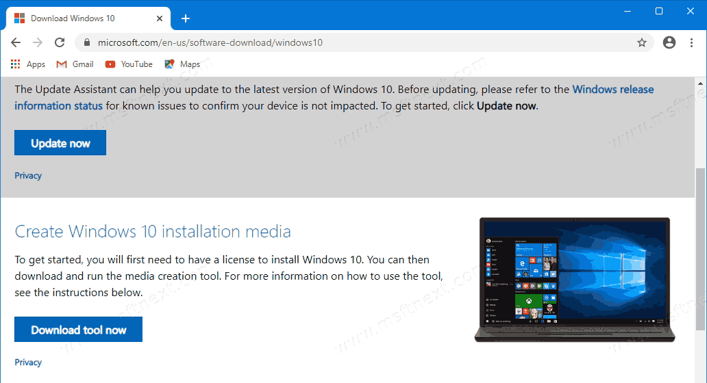 Windows 10 Download Page With Media Creation Tool
