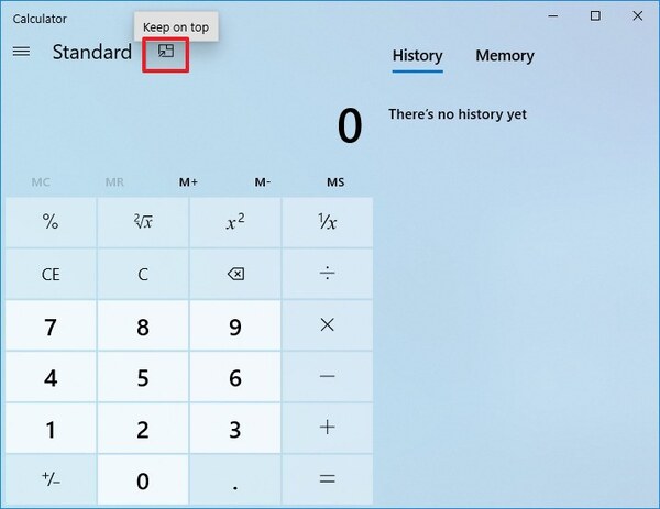 Keep Top Calculator Windows 10