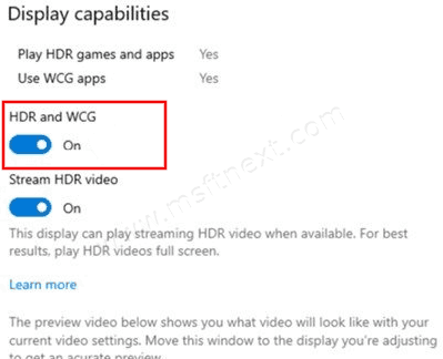 Turn On or Off HDR and WCG Color for Display in Windows 10