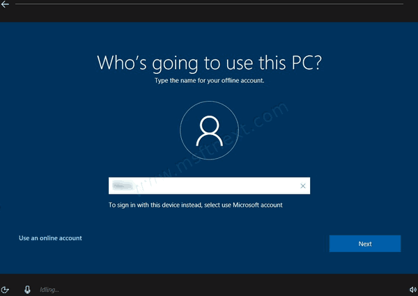 Install Windows 10 Version 1909 Without Microsoft Account