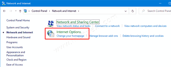 Windows 10 Control Panel Network Options