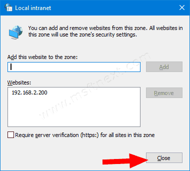 Windows 10 Local Intranet Add IP Address 2
