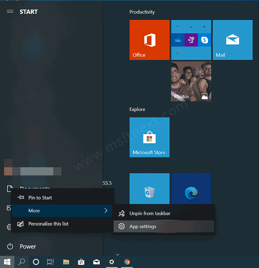Windows 10 Start Settings Context Menu