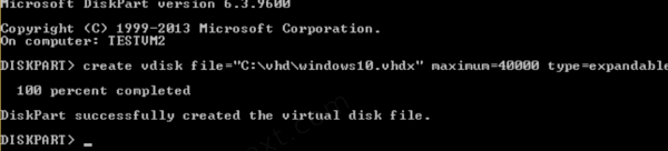 Create New VHD With Diskpart