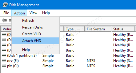 Disk Management Attach VHD 1