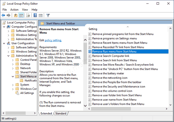 Windows 10 Group Policy Remove Run From Start