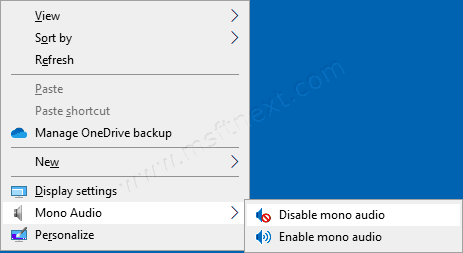 Windows 10 Mono Audio Context Menu