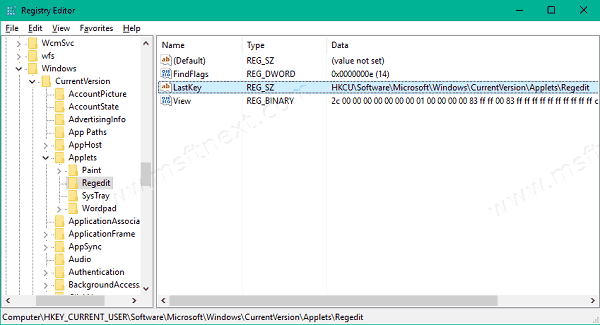 Registry Editor LastKey Value