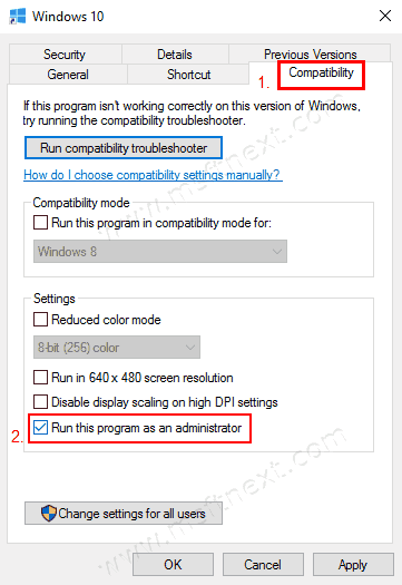 Run As Administrator In Compatibility Properties