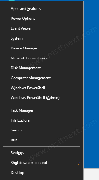 Win+X Menu Settings Moved To Bottom