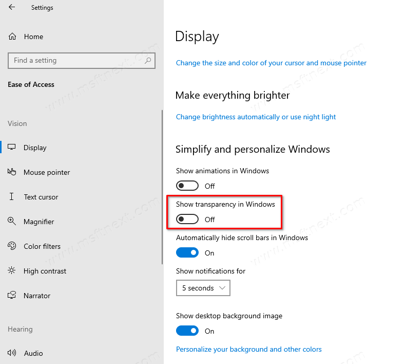 Windows 10 Disable Transparency Effects