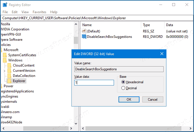 Enable Web Search In Windows 10 Version 2004