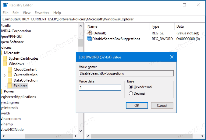 Disable Web Search in Taskbar in Windows 10 Version 2004