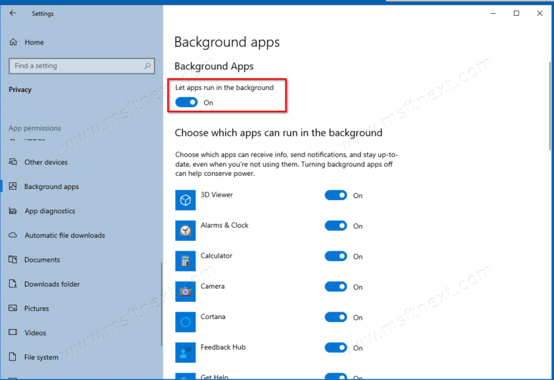 Windows 10 Disable Background Apps