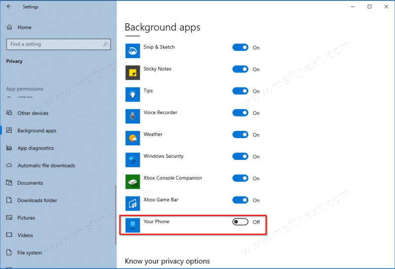 Windows 10 Prevent Your Phone App From Running In The Background