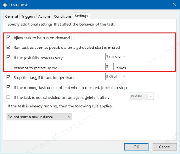 Task Scheduler Conditions Tab For A Task