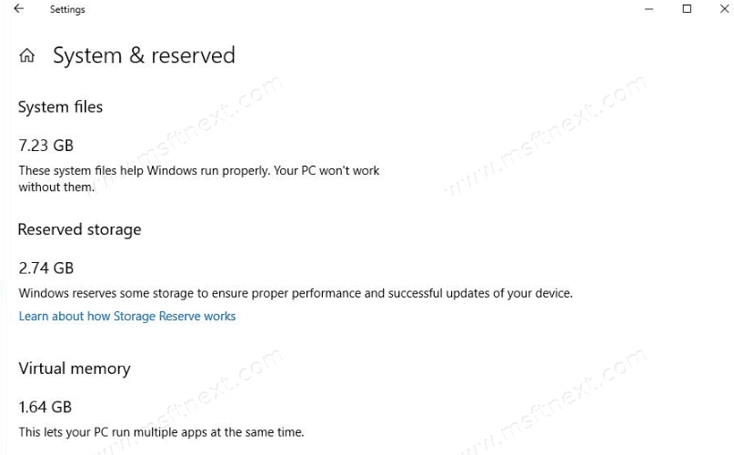 Find Reserved Storage Size in Windows 10
