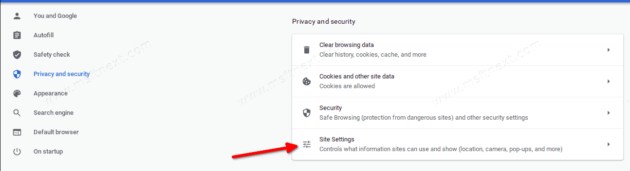 Chrome Privacy And Security Site Settings