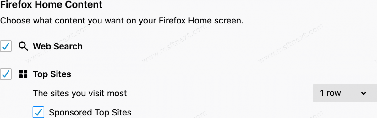 Disable Sponsored Top Sites in Mozilla Firefox Web Browser