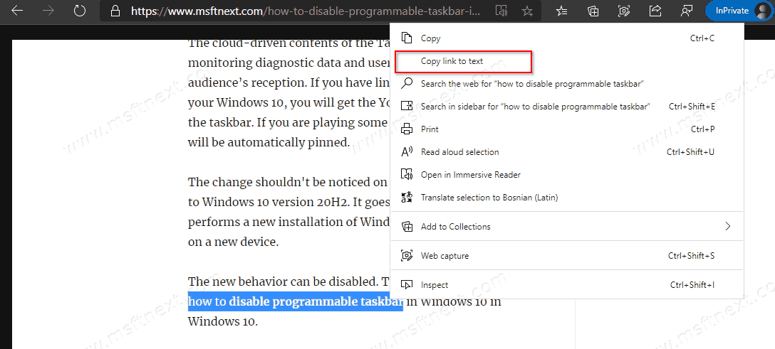 How to Create Link to Text Fragment in Microsoft Edge