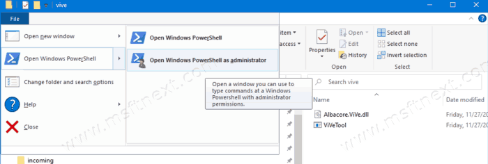 Open PowerShell In ViveTool Folder