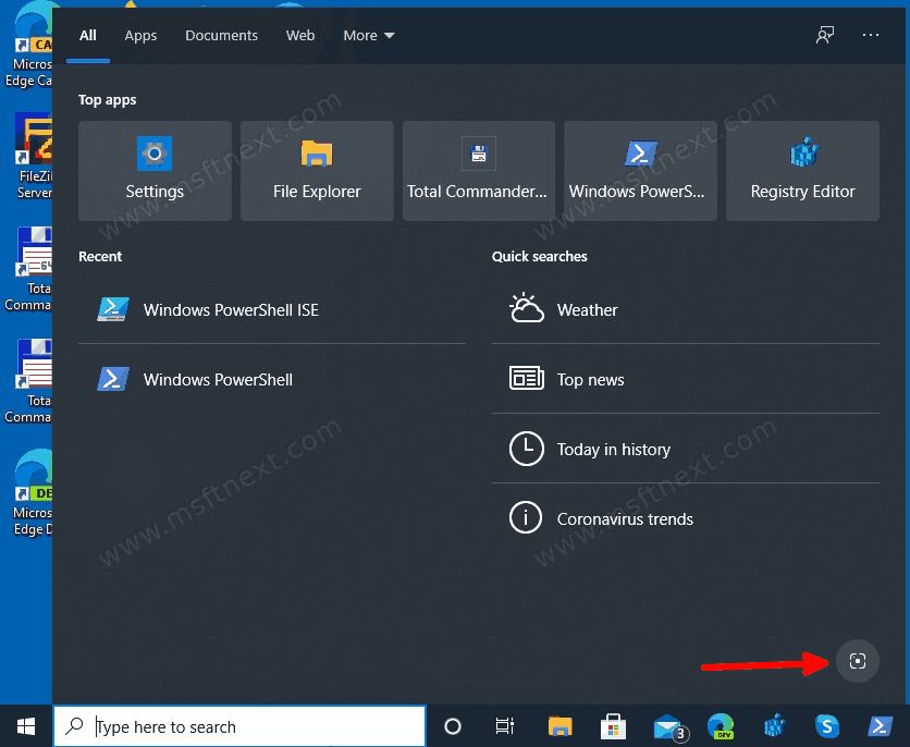 Windows 10 Search With Screenshot Button