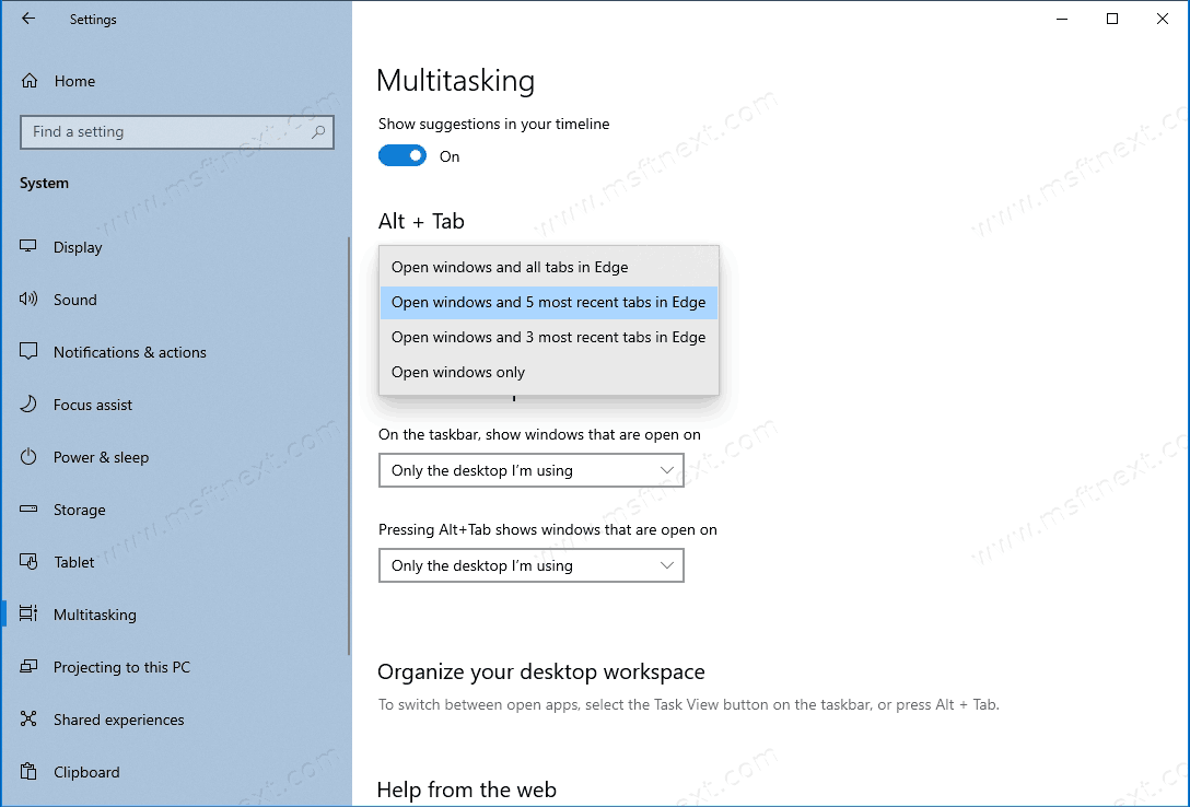 Disable Edge Tabs In Alt+Tab Dialog In Windows 10