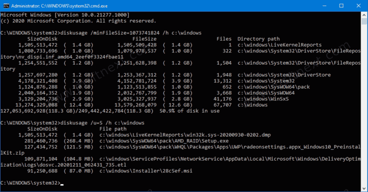 DiskUsage Tool In Windows 10 Top 5 Files