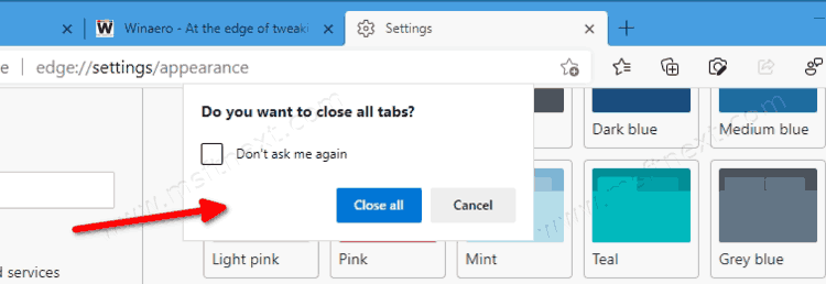 Enable Ask before closing all tabs in Microsoft Edge Chromium