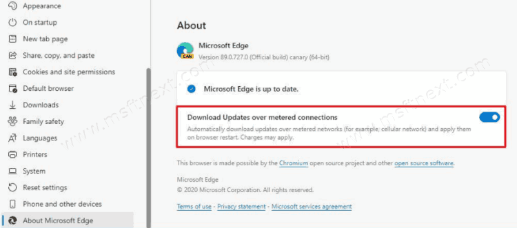 Enable Edge Updates Over Metered Connections