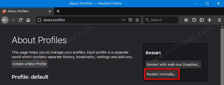 Firefox Restart Normally Button