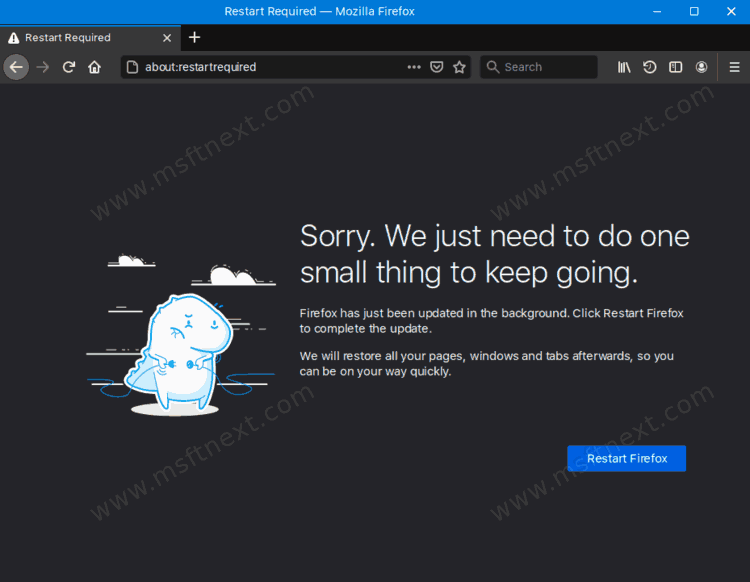 Firefox About Restart Required