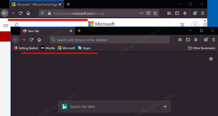 Firefox Shows Bookmarks Toolbar Only On New Tab Page