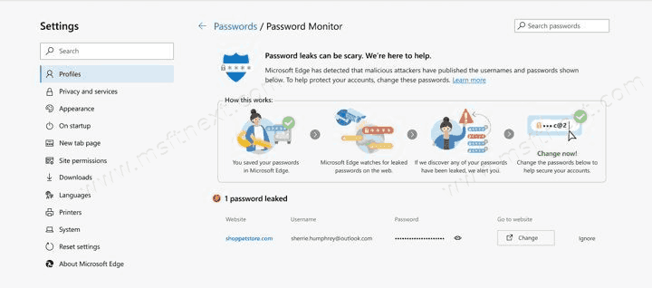 Microsoft Edge Password Monitor Leaked Password 2