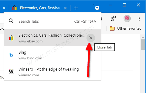 Tab Search Close Tab Button In Microsoft Edge