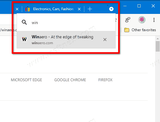 Tab Search Flyout In Microsoft Edge