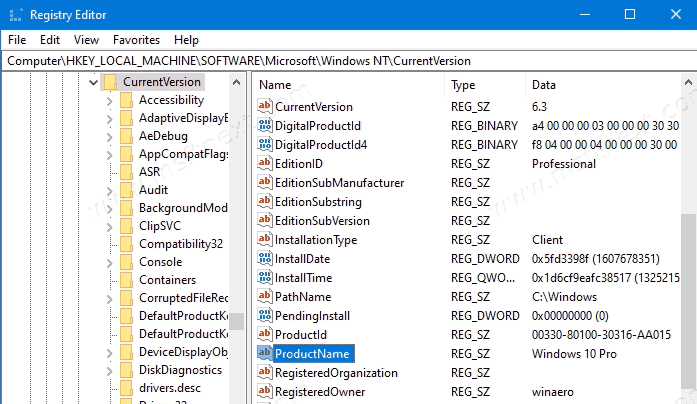 What Windows Version Watermark Shows ProductName