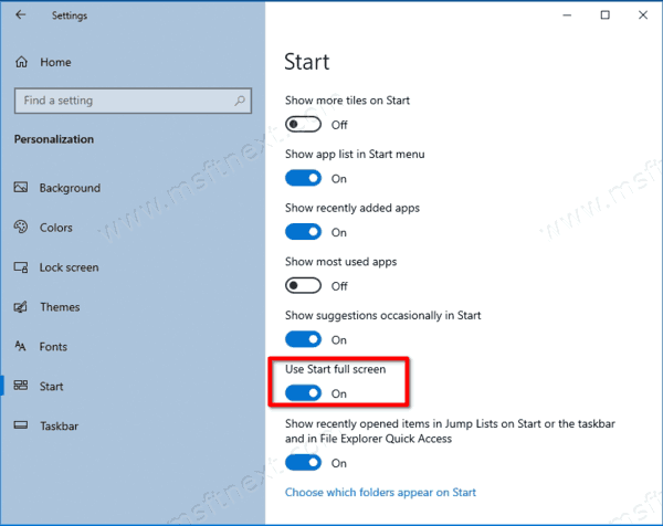 Windows 10 Make Start Menu Fullscreen