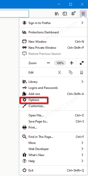 Firefox Options Menu