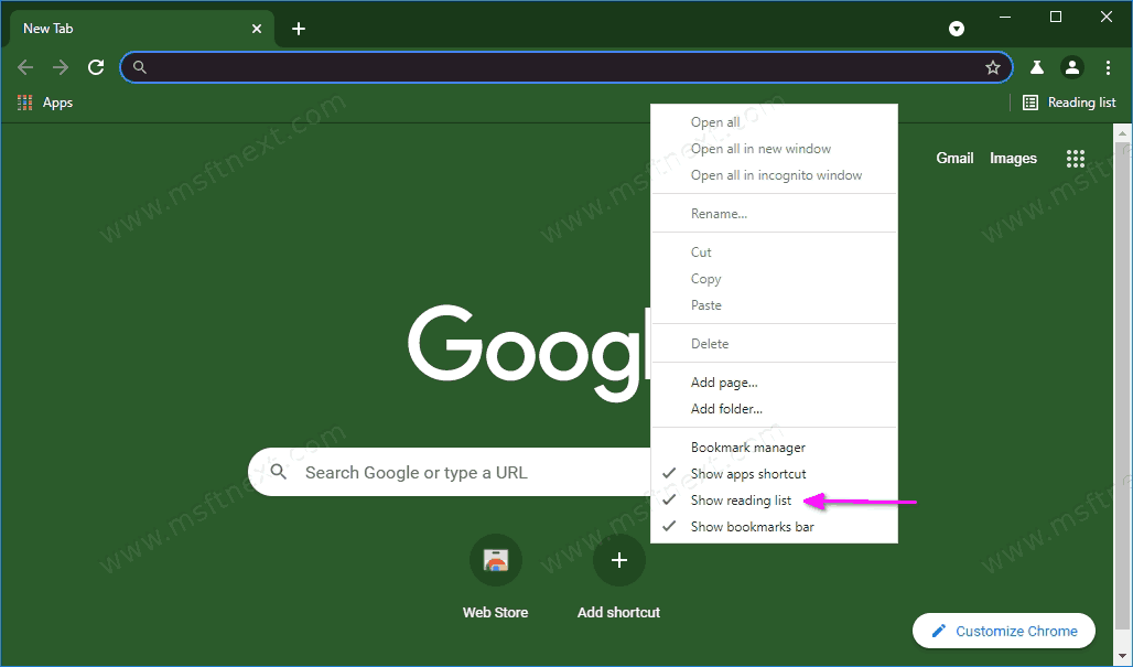 Chrome Add Remove Reading List Button