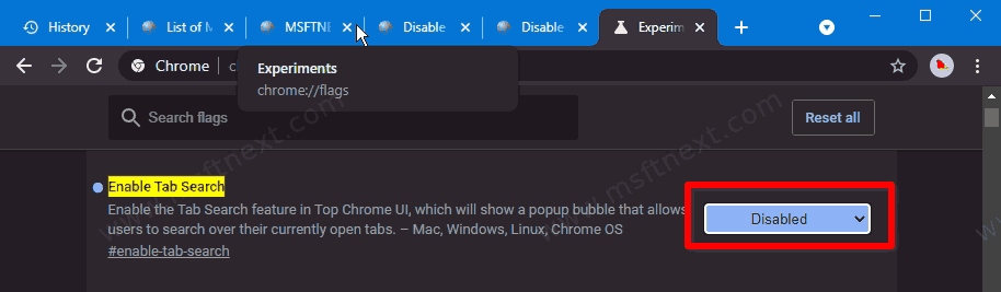 Disable Tab Search In Chrome