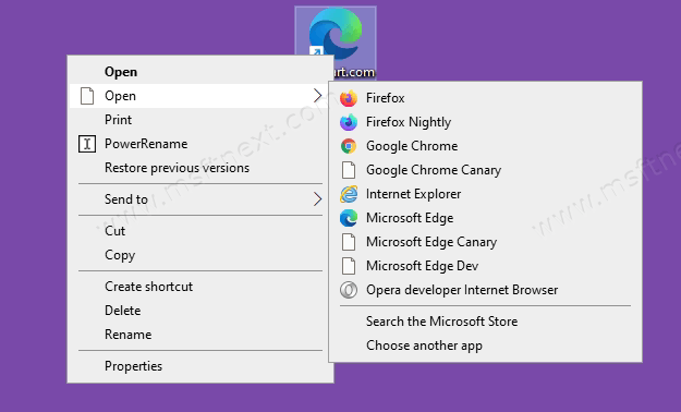 Add Direct Browser Menu To Web Shortcut