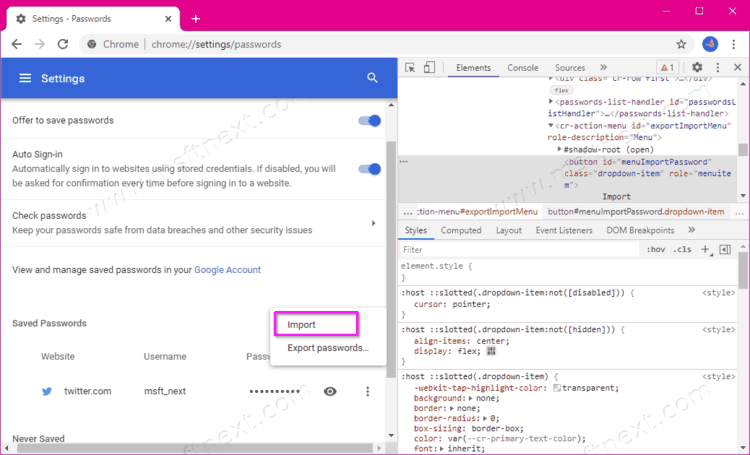 How to import or export passwords from a CSV file in Chrome