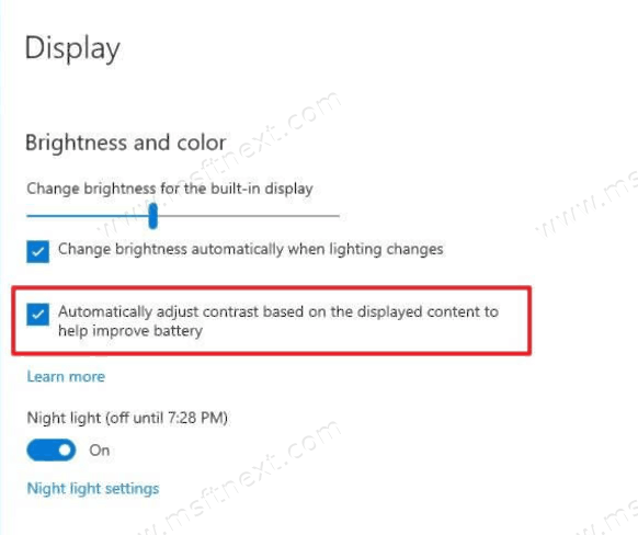 Enable Adaptive Display Brightness Control