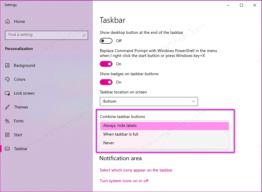 Enable text labels for running apps in Windows 10 taskbar